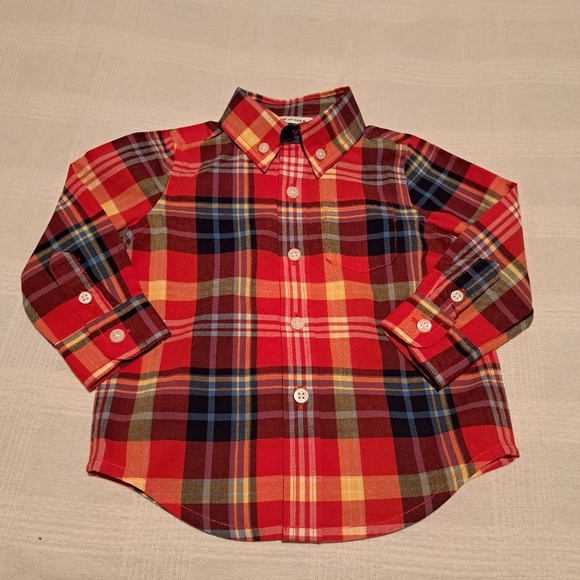Janie and Jack boys size 6-12 months red plaid button down shirt - Picture 1 of 6